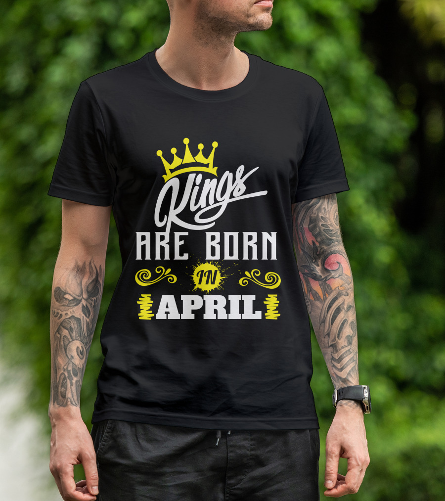 Kings Are Born In April Crown Yellow Highlights T-Shirt