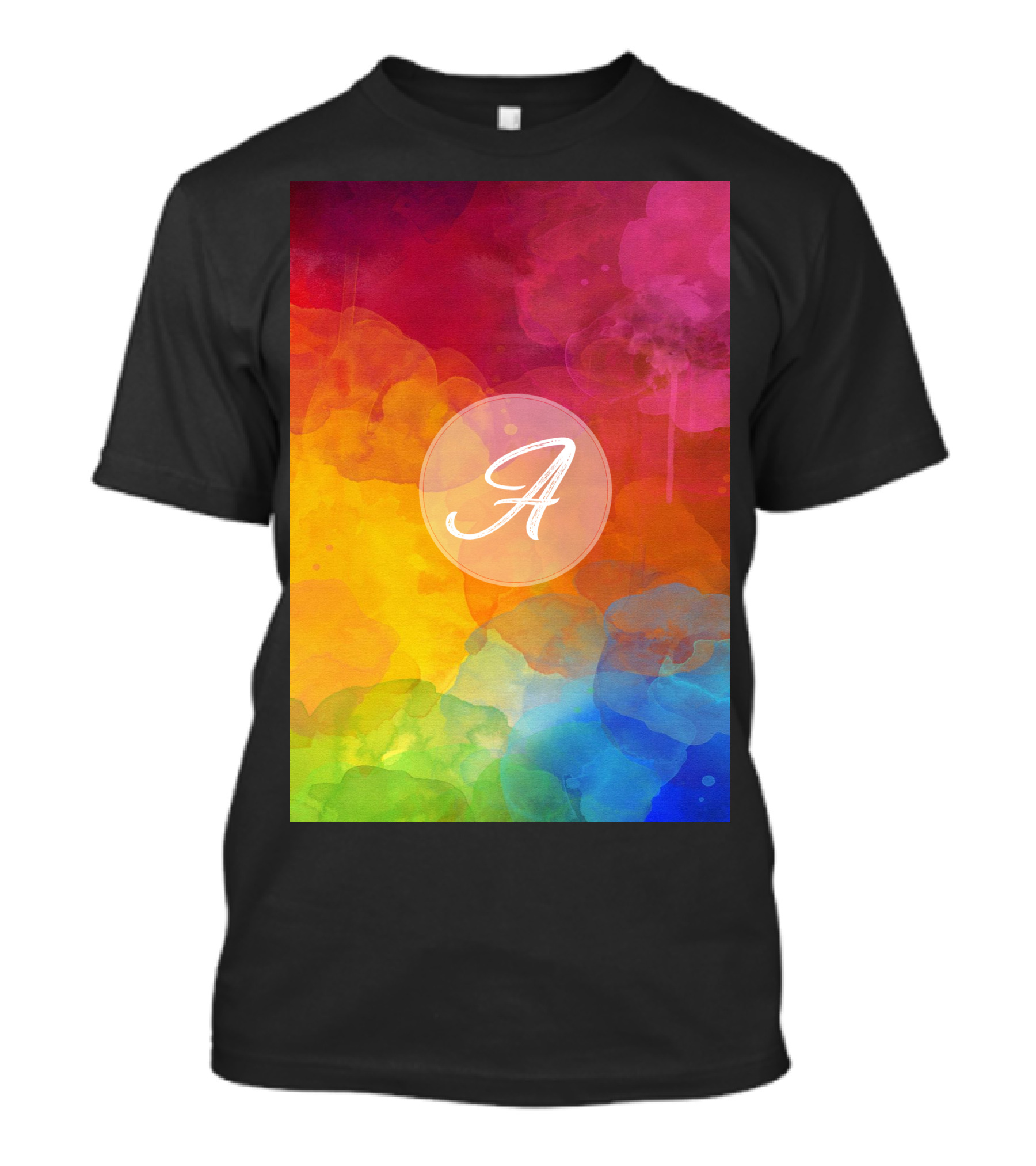 A Initial With Colorful Rainbow Watercolor Background T-Shirt