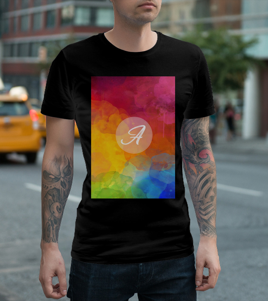 A Initial With Colorful Rainbow Watercolor Background T-Shirt