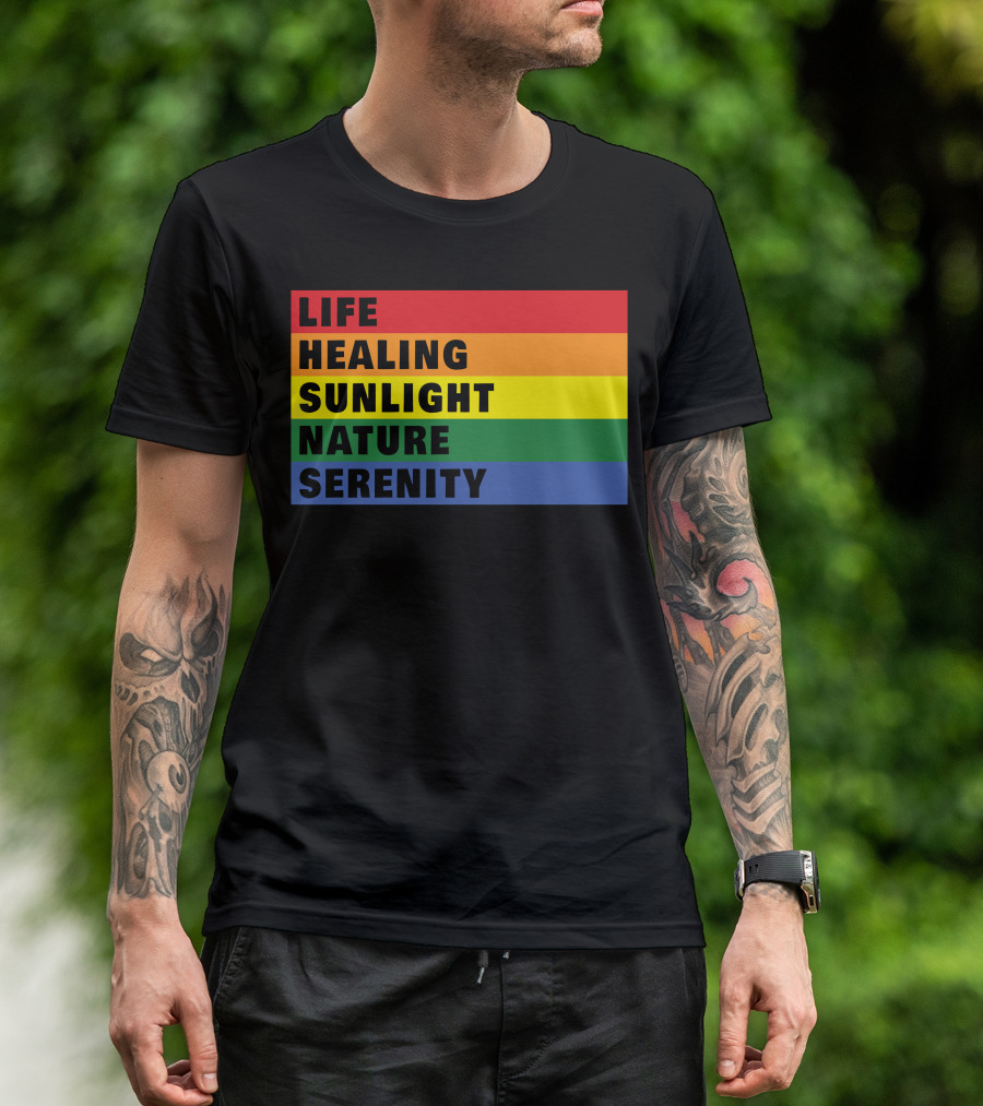 Life Healing Sunlight Nature Serenity Rainbow Stripes T-Shirt