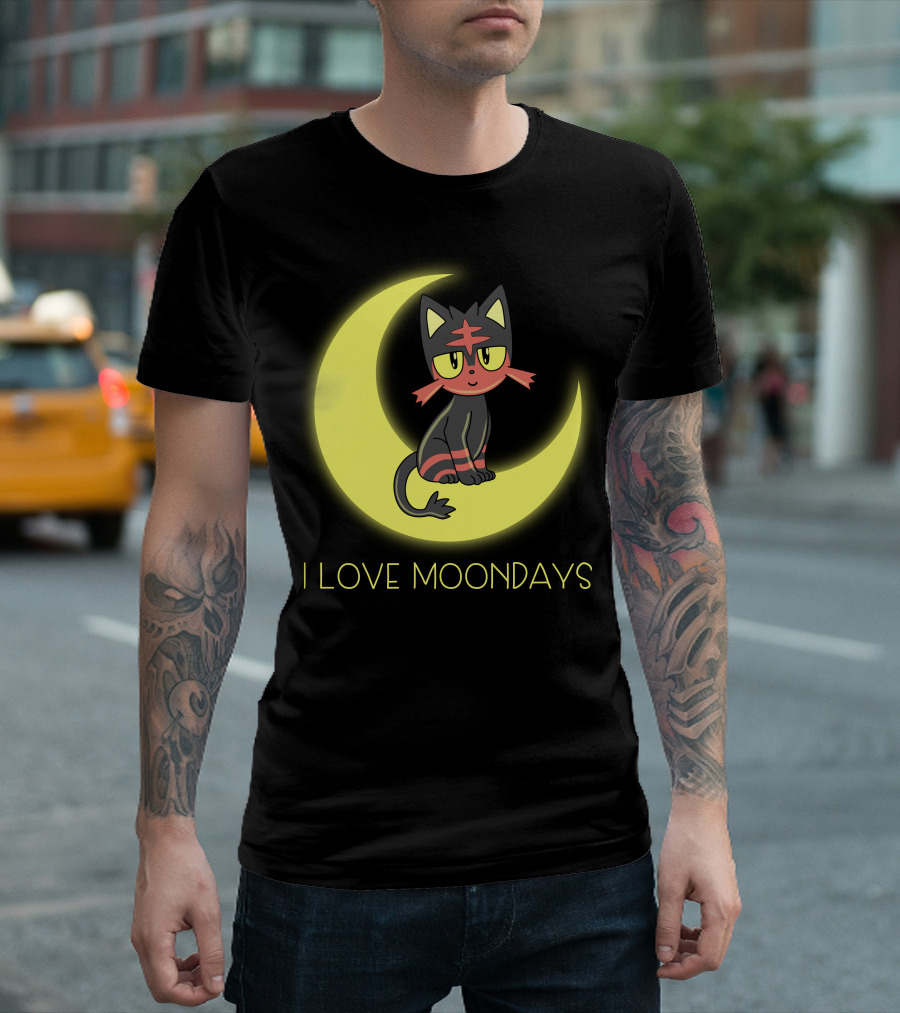 I Love Moondays Cat on Crescent Moon Litten Pokémon T-Shirt