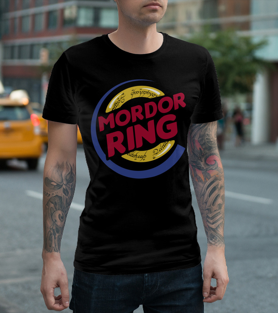 Mordor Ring One Ring Parody With Elvish Script And Circular T-Shirt