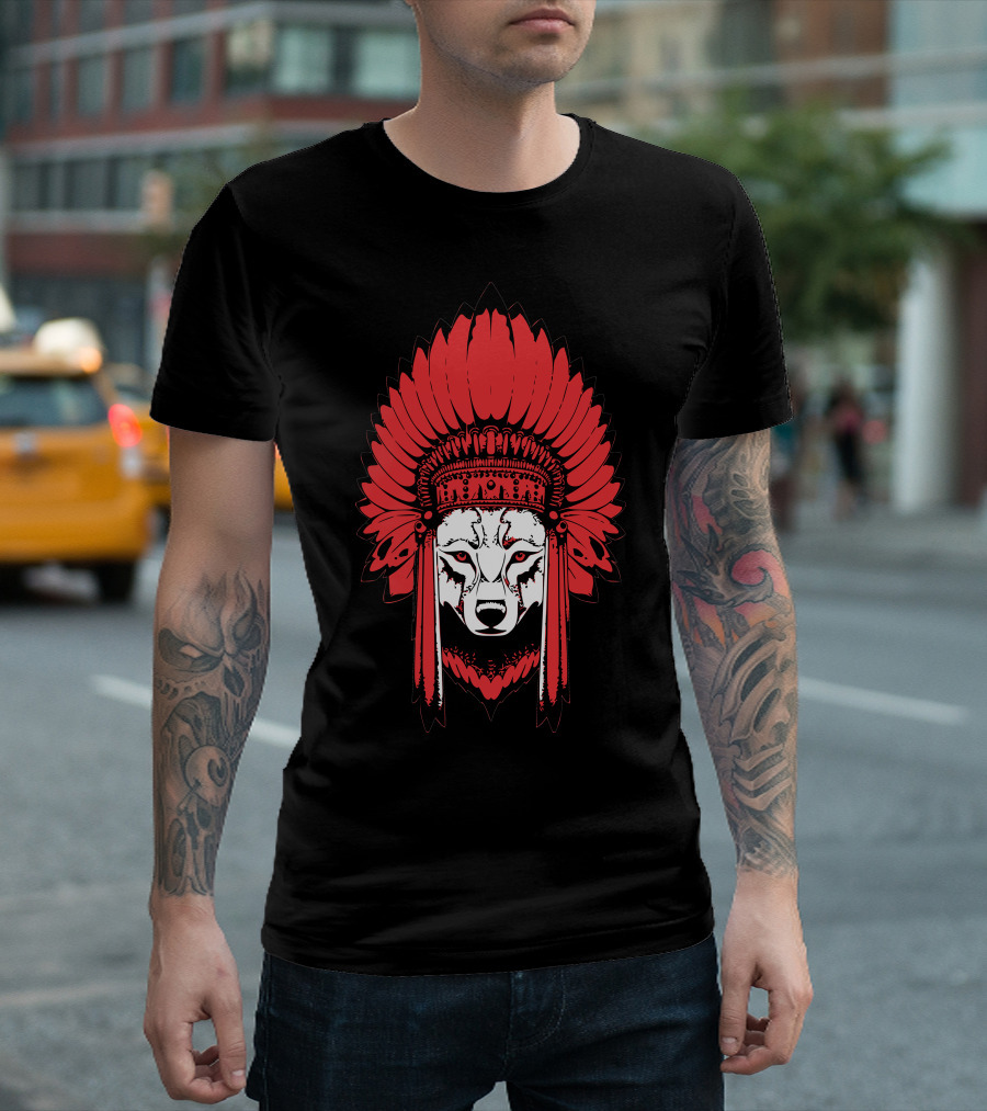 Native America Wolf Headdress T-Shirt