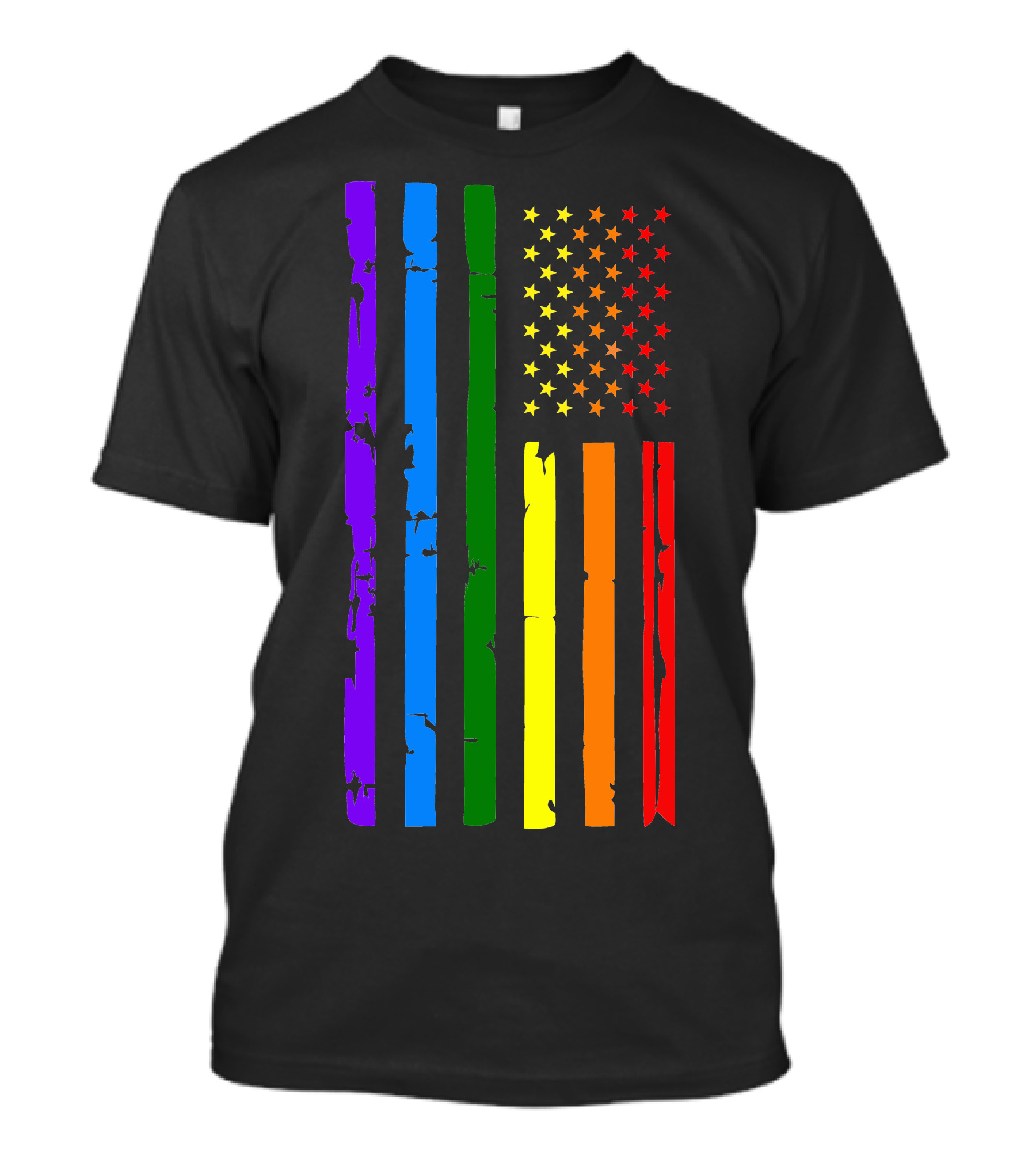 Rainbow Stripes And Stars American Flag Display T-Shirt