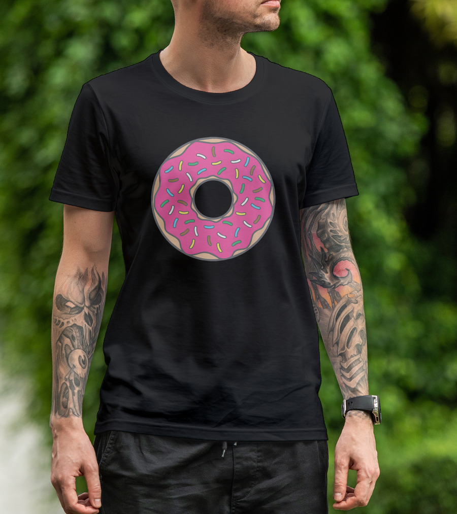 Strobery Donat Pink Sprinkled Circle Dessert T-Shirt