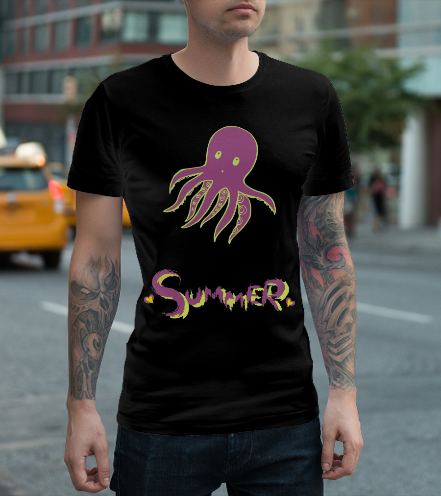 Summer Octopus With Heart Accents T-Shirt