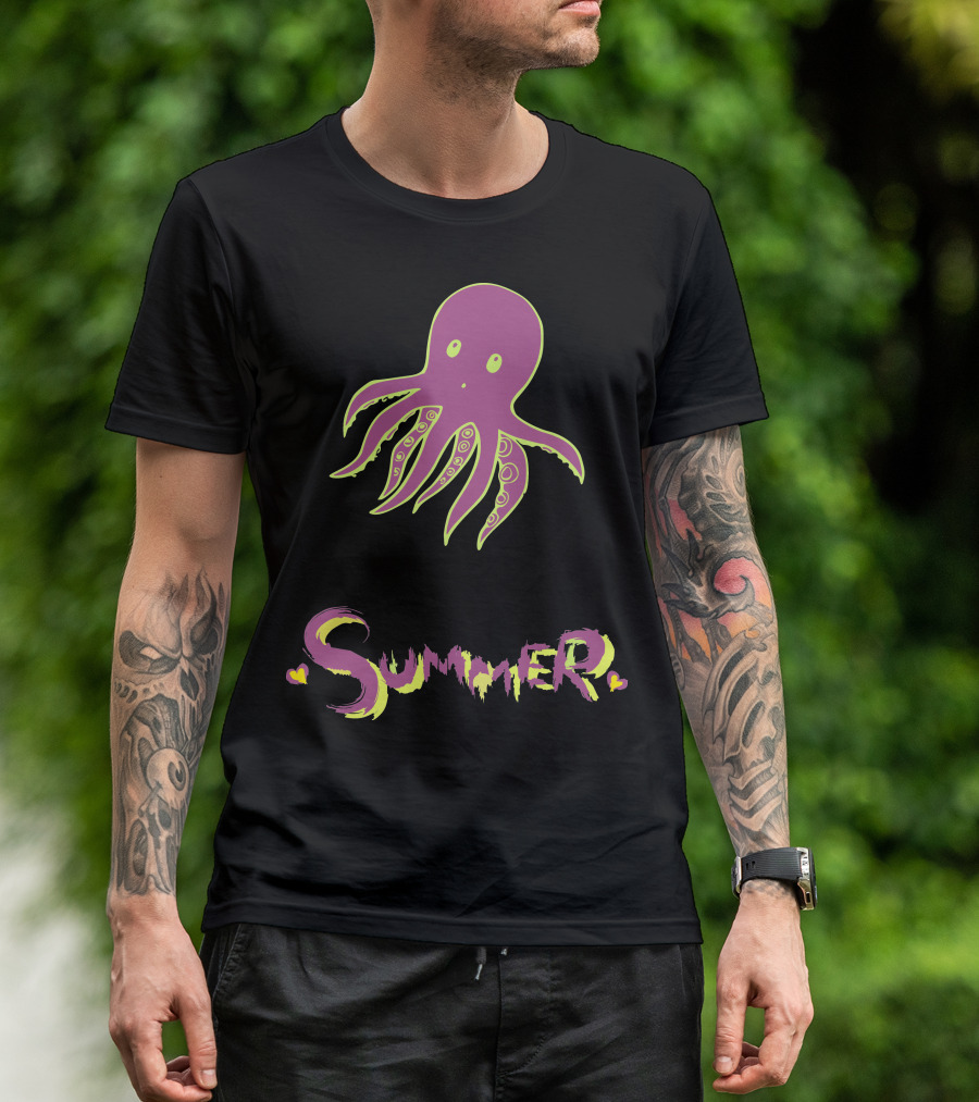 Summer Octopus With Heart Accents T-Shirt