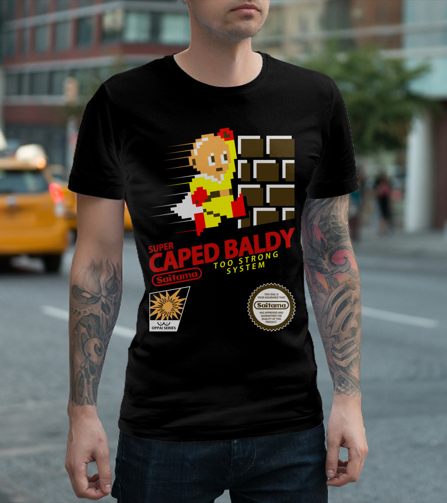 Super Caped Baldy Saitama Too Strong System Oppai Series T-Shirt