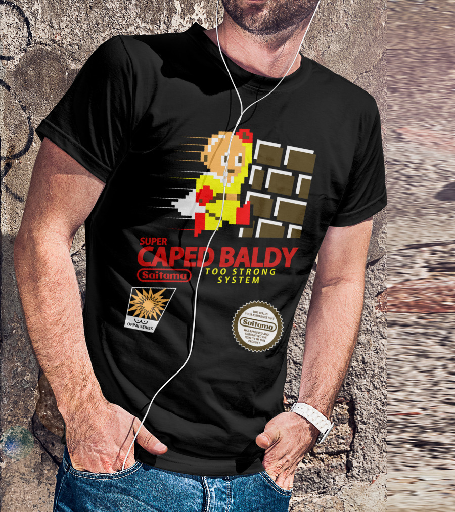 Super Caped Baldy Saitama Too Strong System Oppai Series T-Shirt