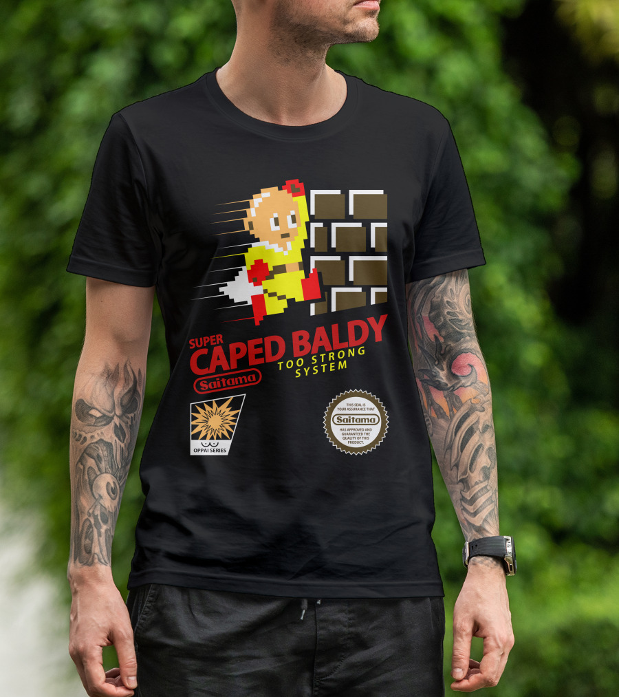 Super Caped Baldy Saitama Too Strong System Oppai Series T-Shirt