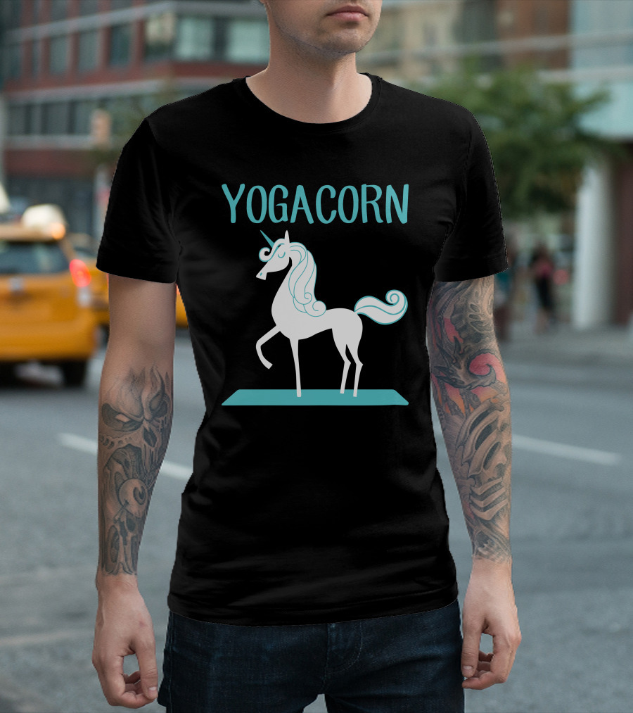 Yogacorn Unicorn on Yoga Mat T-Shirt