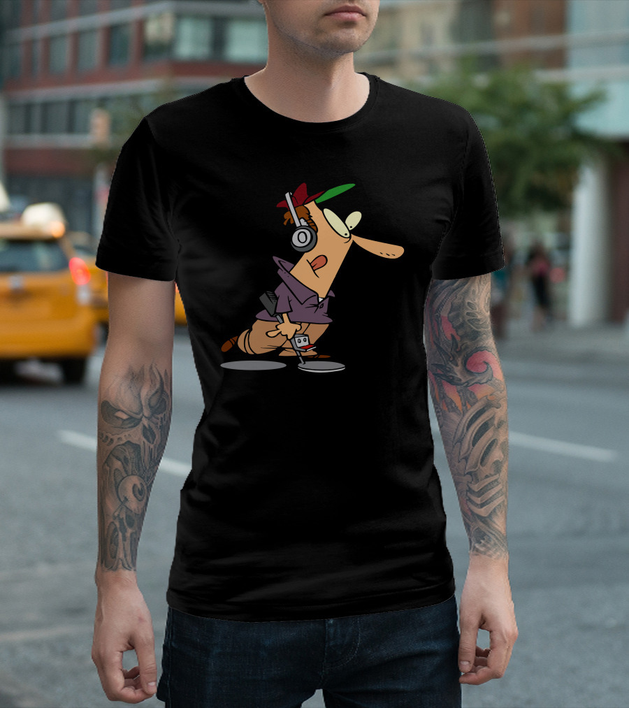 Detecting Is A Way Of Life Cartoon Character with Headphones and Metal Detector T-Shirt