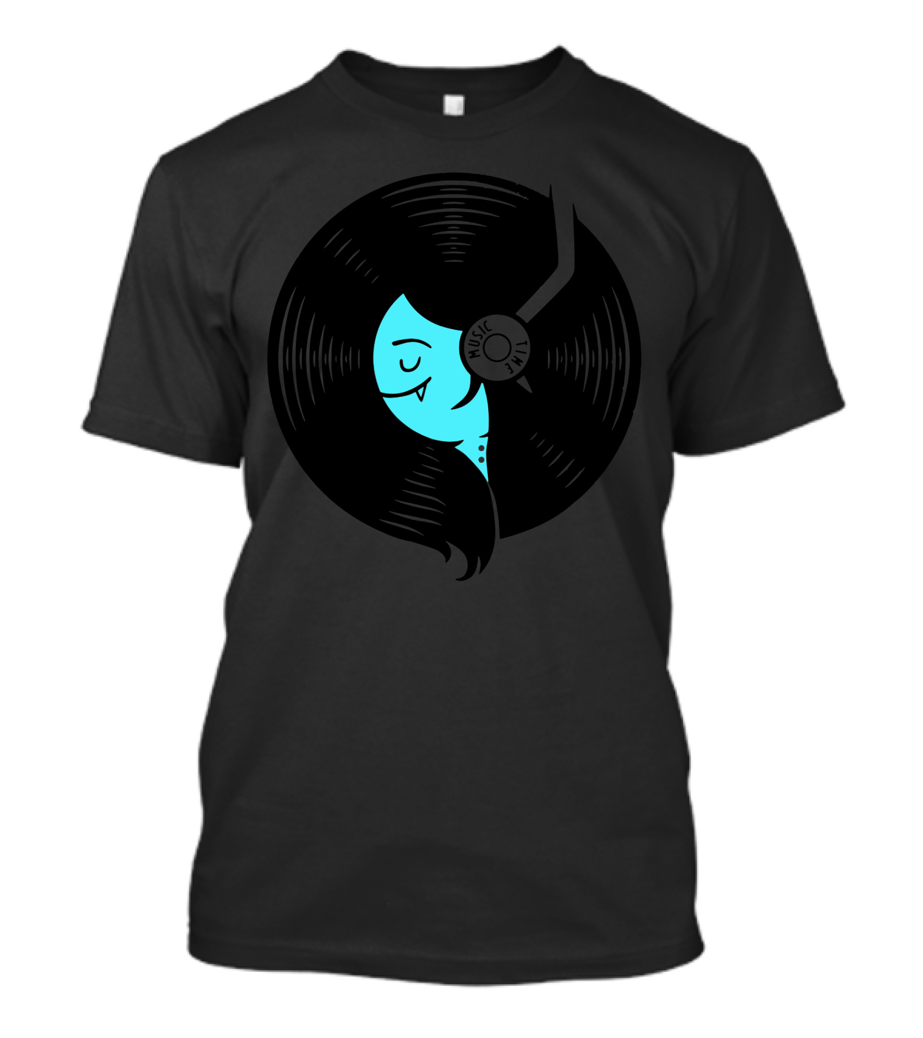 Vinyl Record Music Time With Blue Vampire Character T-Shirt