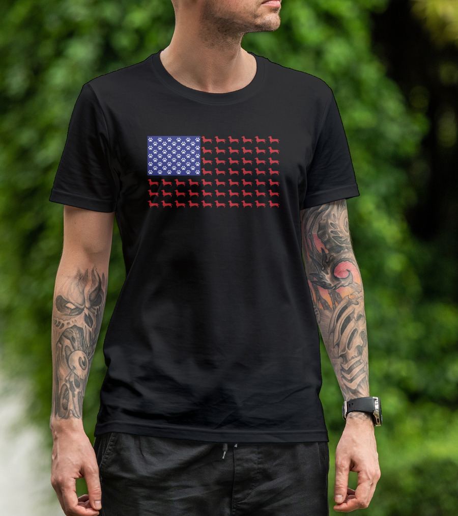 American Flag Dog Paw Prints T-Shirt