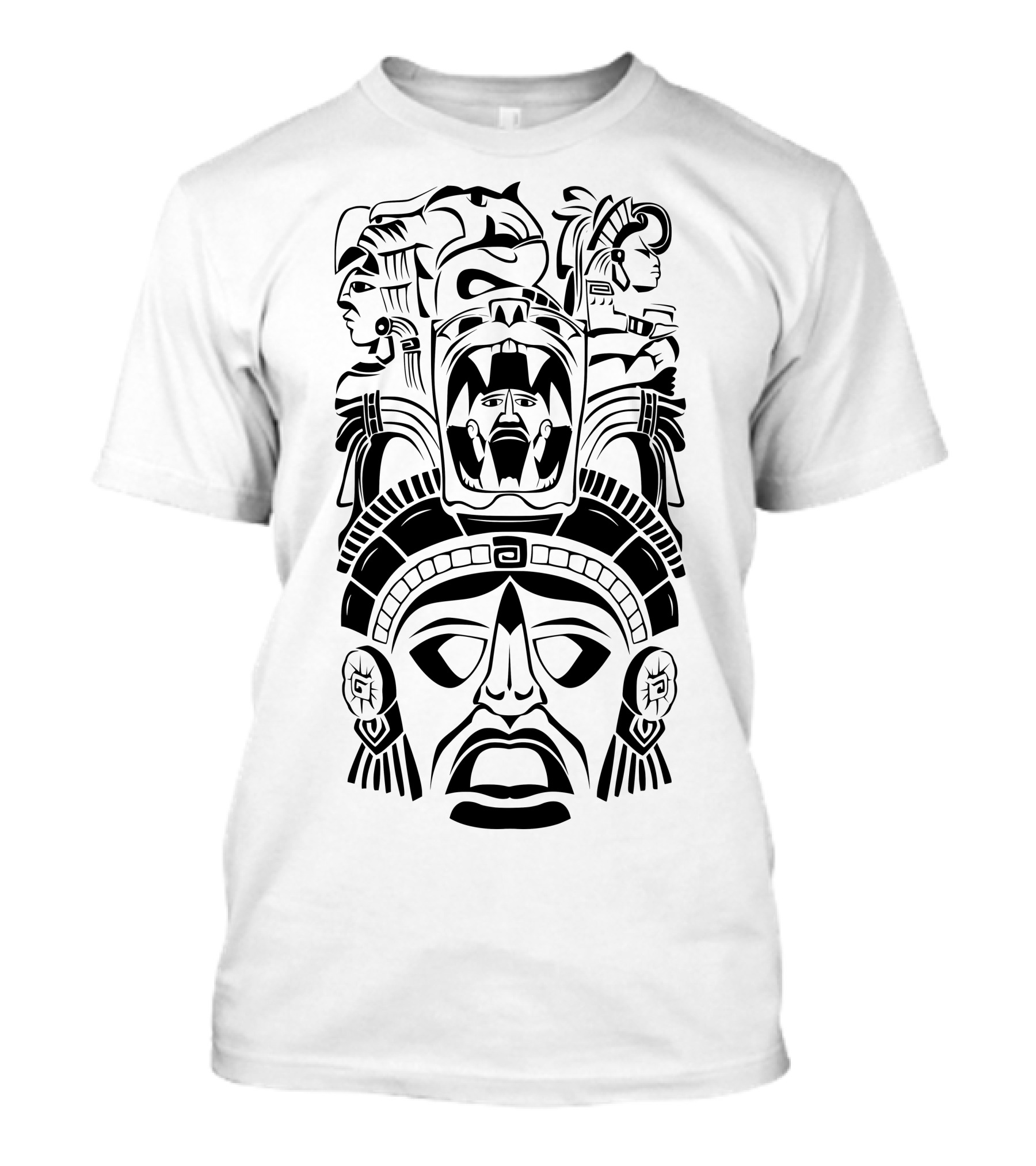 Aztec Design Totem Faces Mythology Symbols T-Shirt
