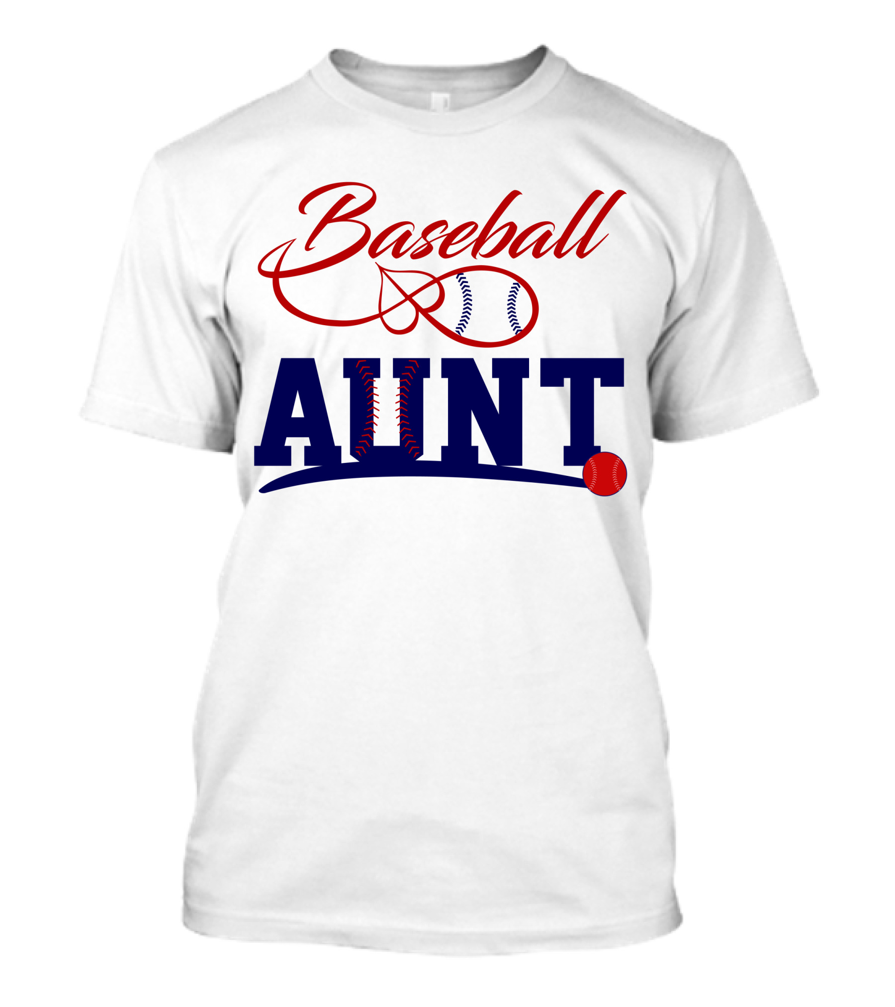 Baseball Aunt Curved Script Red And Blue Stitching Ball T-Shirt