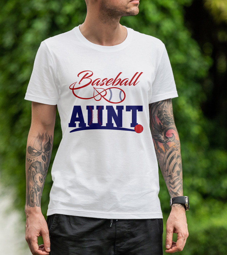 Baseball Aunt Curved Script Red And Blue Stitching Ball T-Shirt