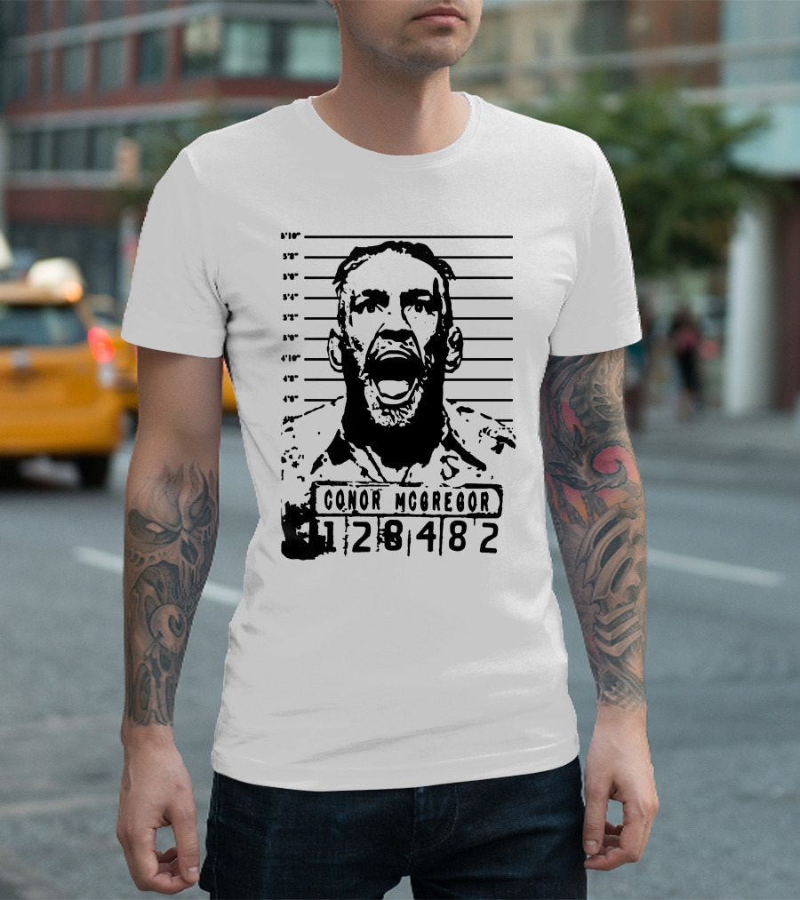 Conor McGregor Escobar Mugshot Mashup Black and White 128482 T-Shirt