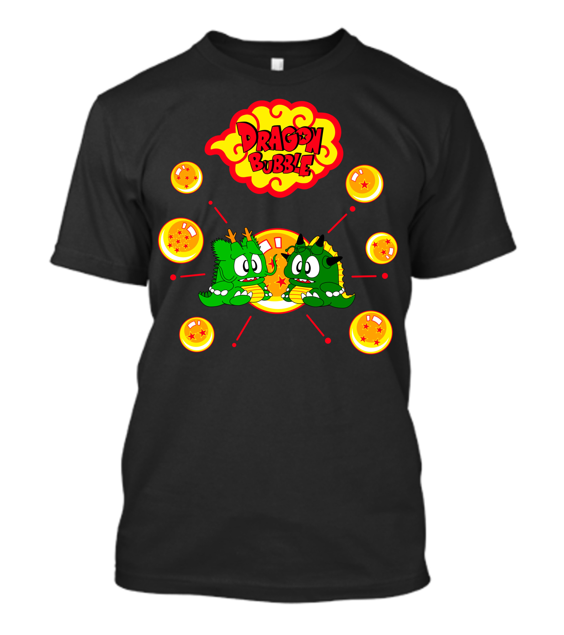 Dragon Bubble Cute Green Monsters Surrounded By Orange Star Orbs T-Shirt