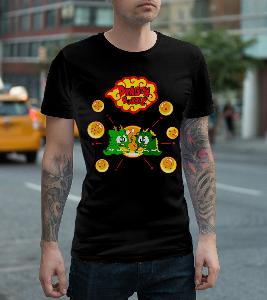 Dragon Bubble Cute Green Monsters Surrounded By Orange Star Orbs T-Shirt