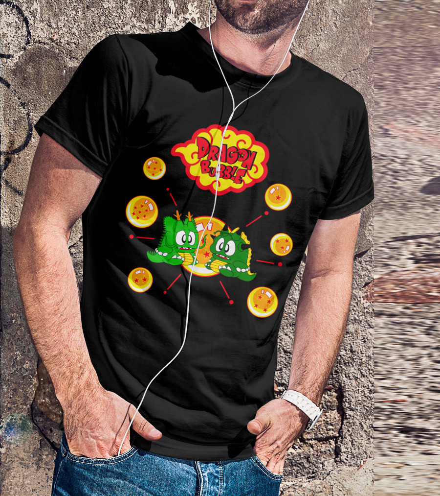Dragon Bubble Cute Green Monsters Surrounded By Orange Star Orbs T-Shirt