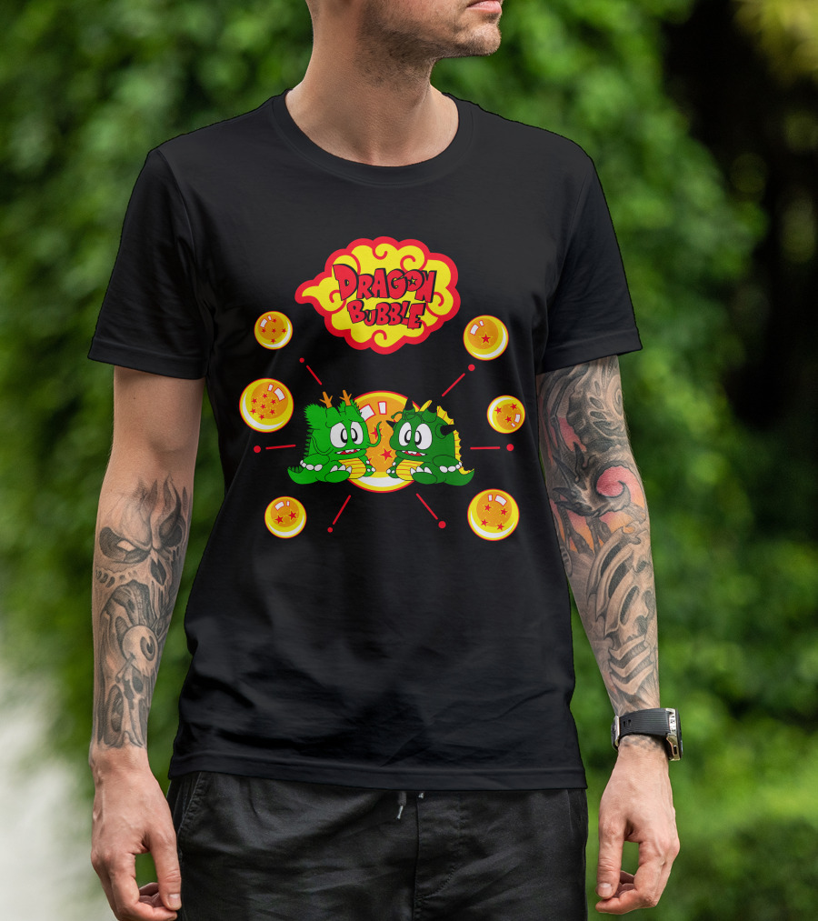 Dragon Bubble Cute Green Monsters Surrounded By Orange Star Orbs T-Shirt