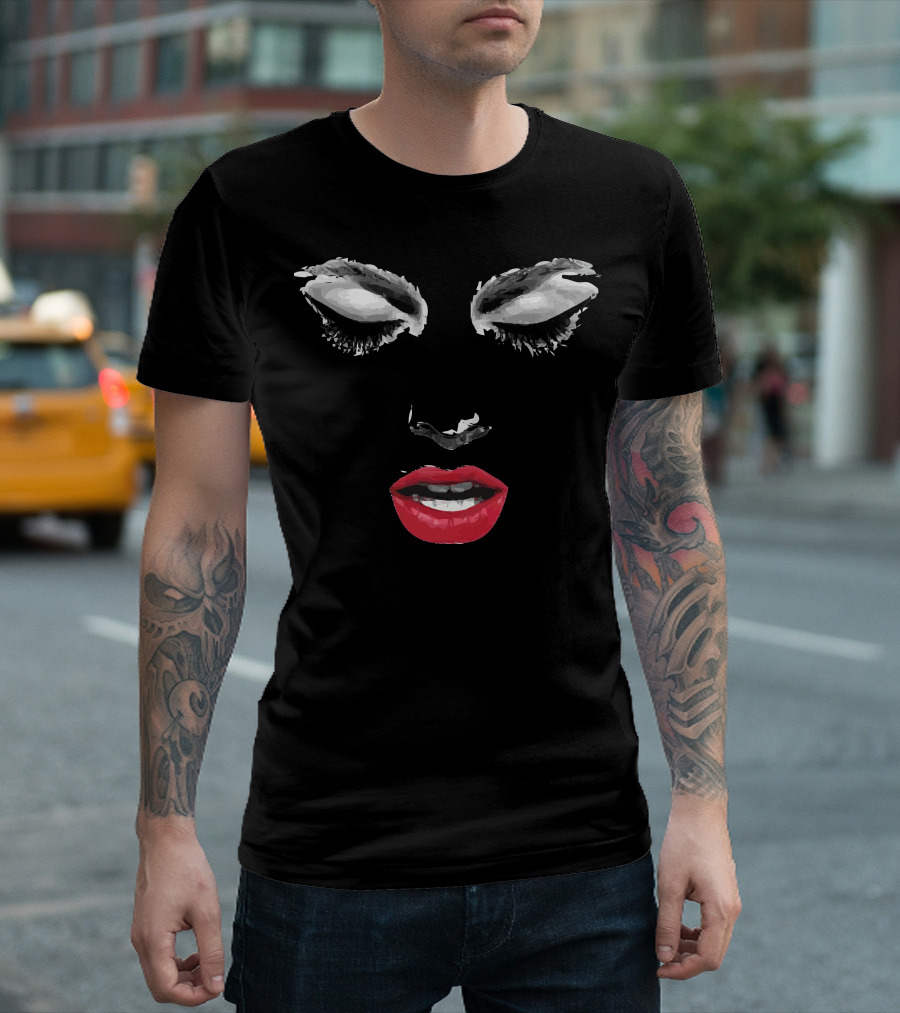 Girl Face with Closed Eyes and Bold Red Lips T-Shirt
