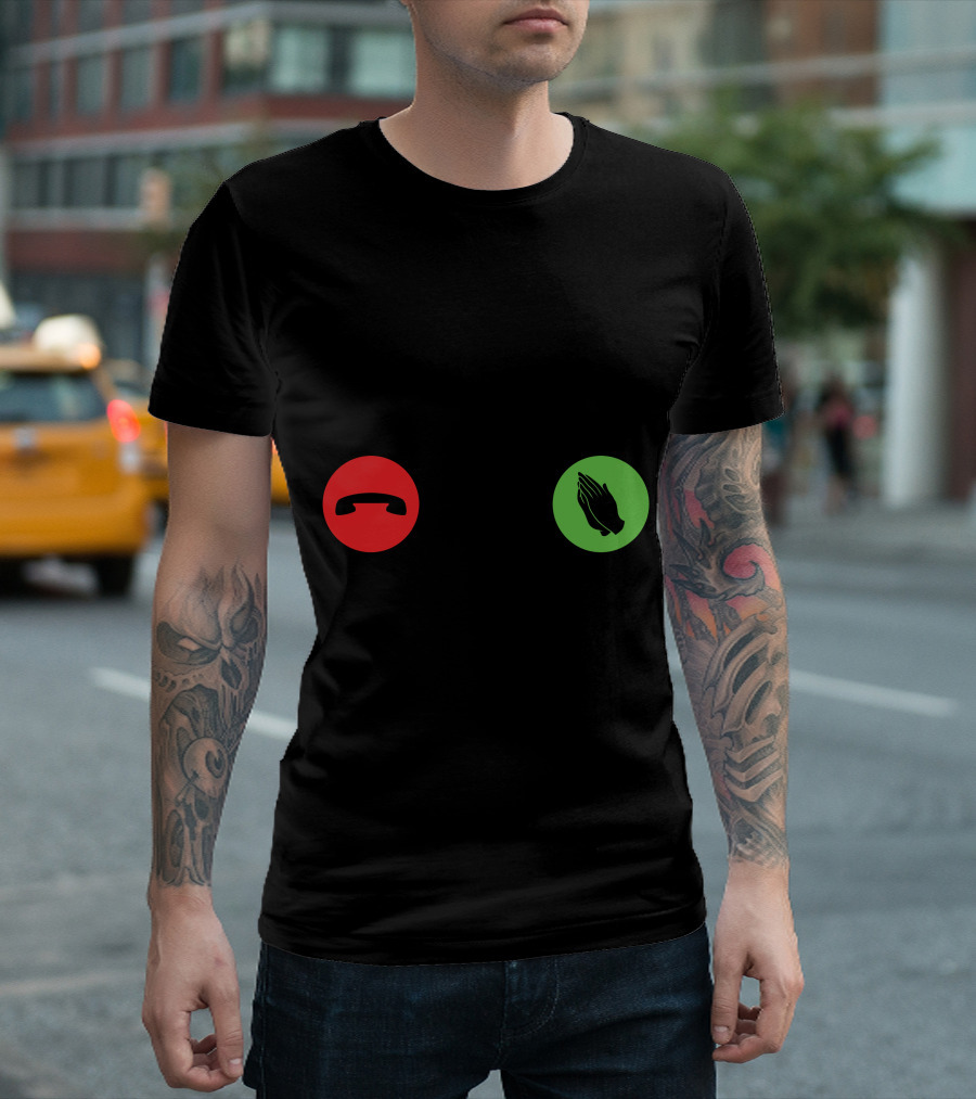 God Is Calling You Red Phone Green Prayer Hands T-Shirt