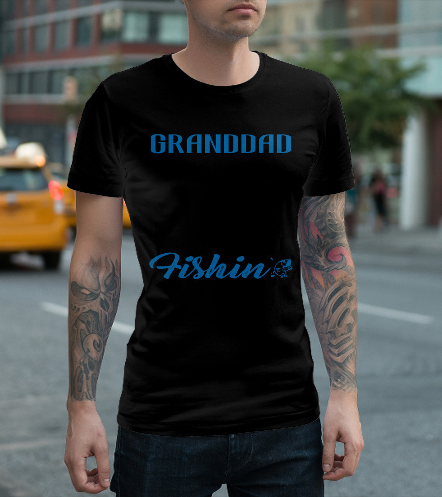 Granddad Is My Name Fishin Is My Game with Fish and Hooks T-Shirt