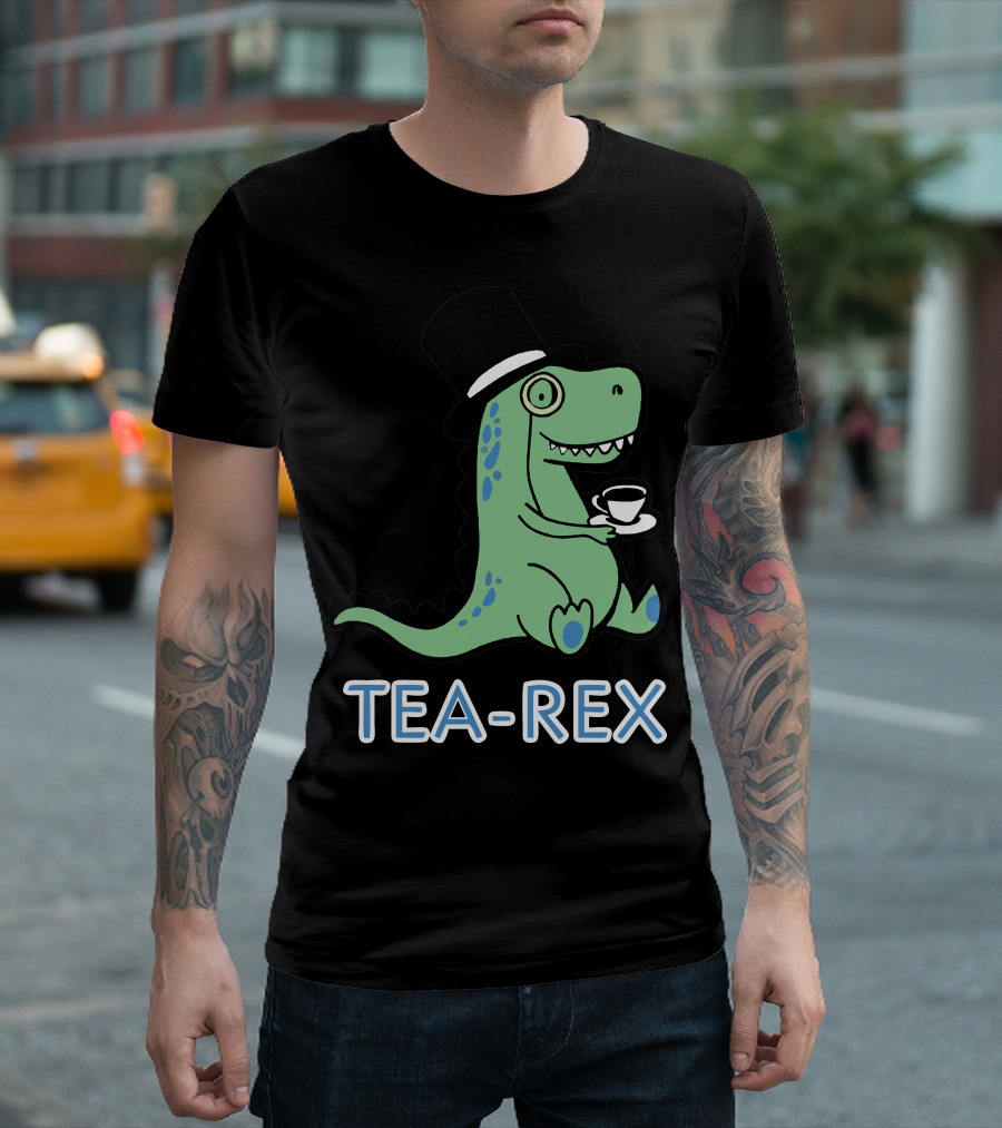 TEA-REX Dinosaur with Top Hat and Teacup T-Shirt