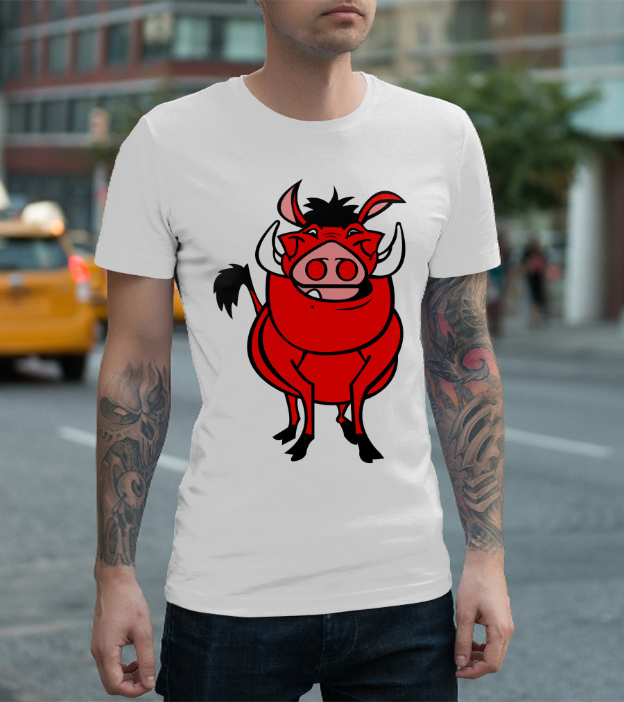 Draw Fumbaa Red Cartoon Warthog Character T-Shirt