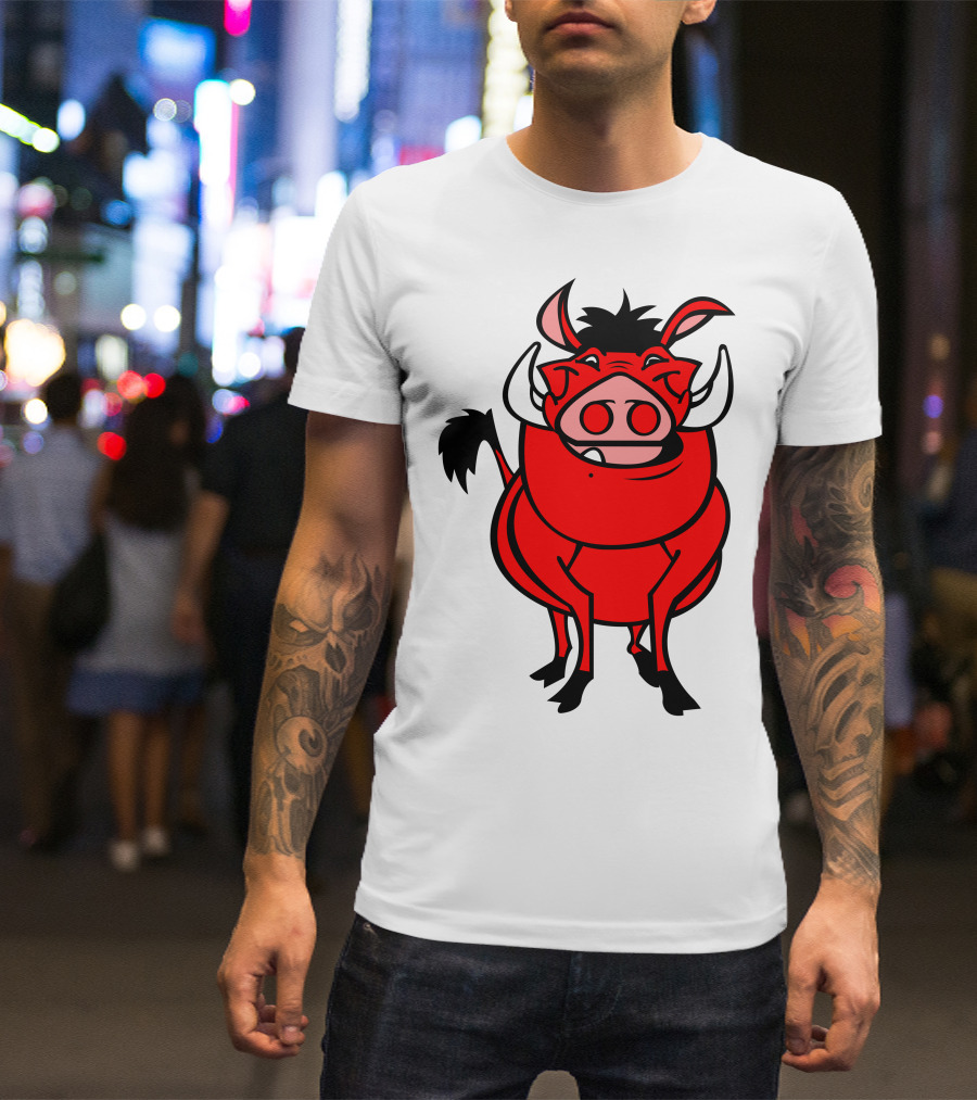 Draw Fumbaa Red Cartoon Warthog Character T-Shirt