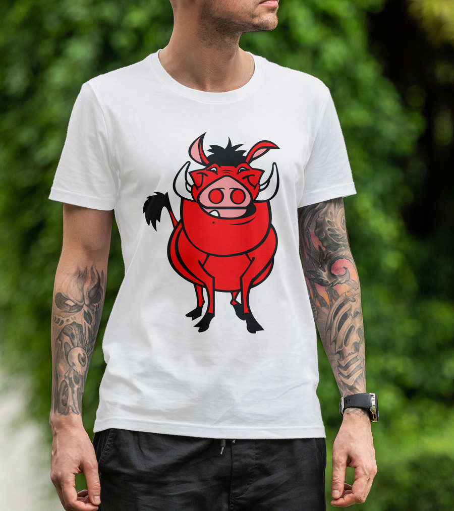 Draw Fumbaa Red Cartoon Warthog Character T-Shirt