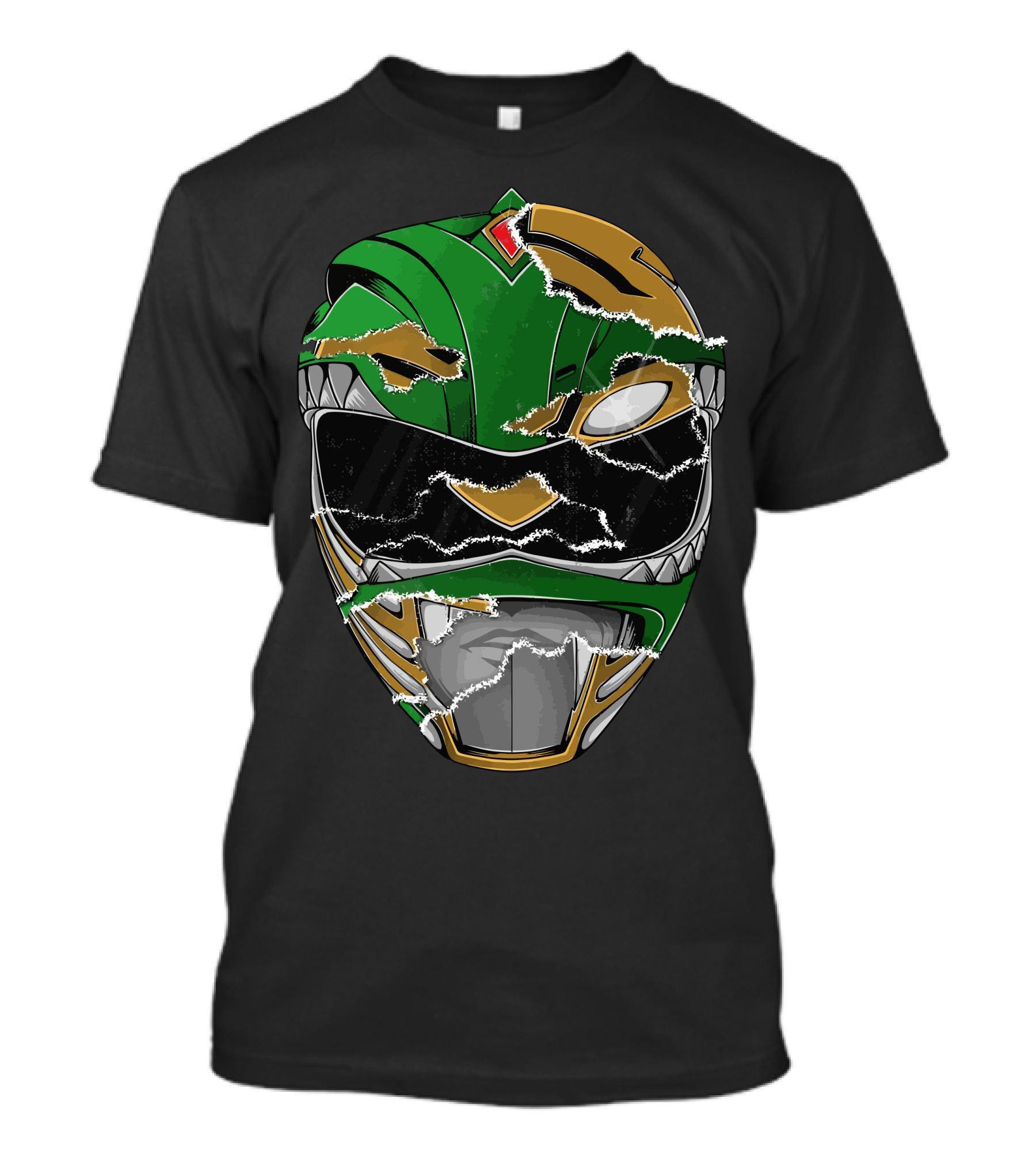 Power Rangers Green Ranger Torn Helmet Good And Evil Power T-Shirt