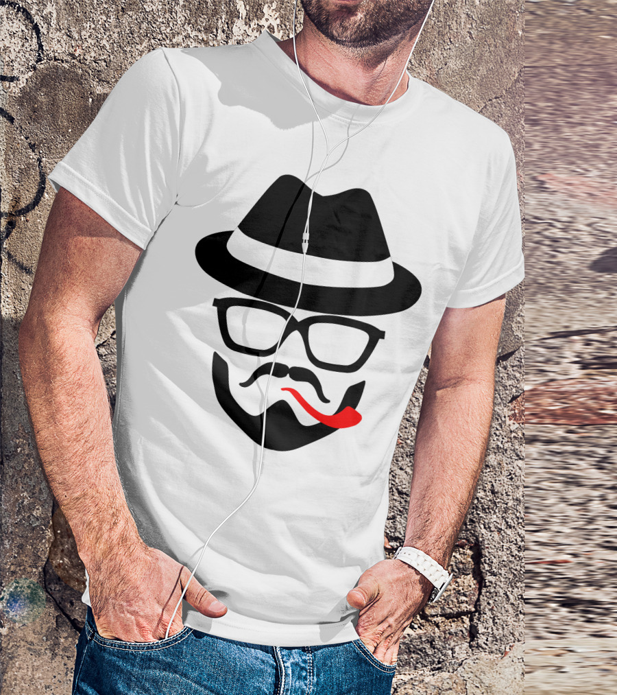 Hat Fedora Glasses Mustache Pipe T-Shirt