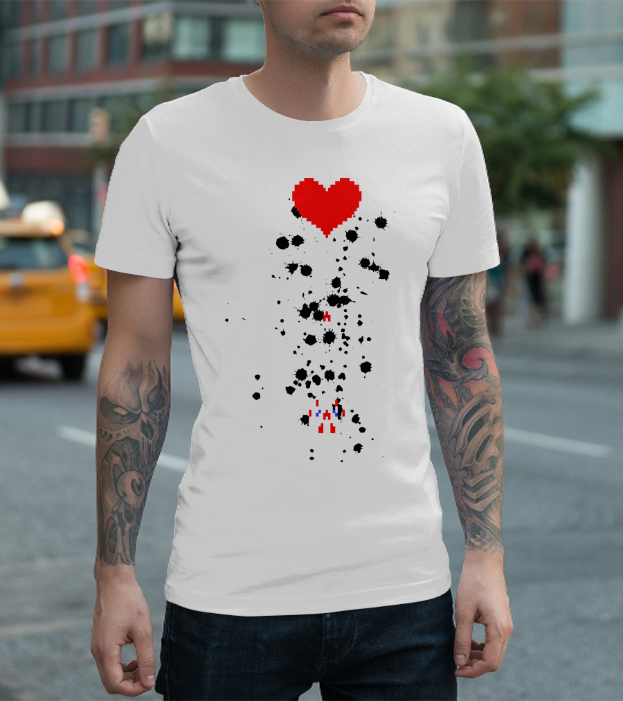 Pixel Heart Spaceship Battle T-Shirt