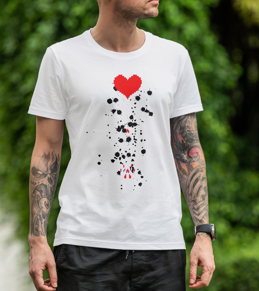 Pixel Heart Spaceship Battle T-Shirt