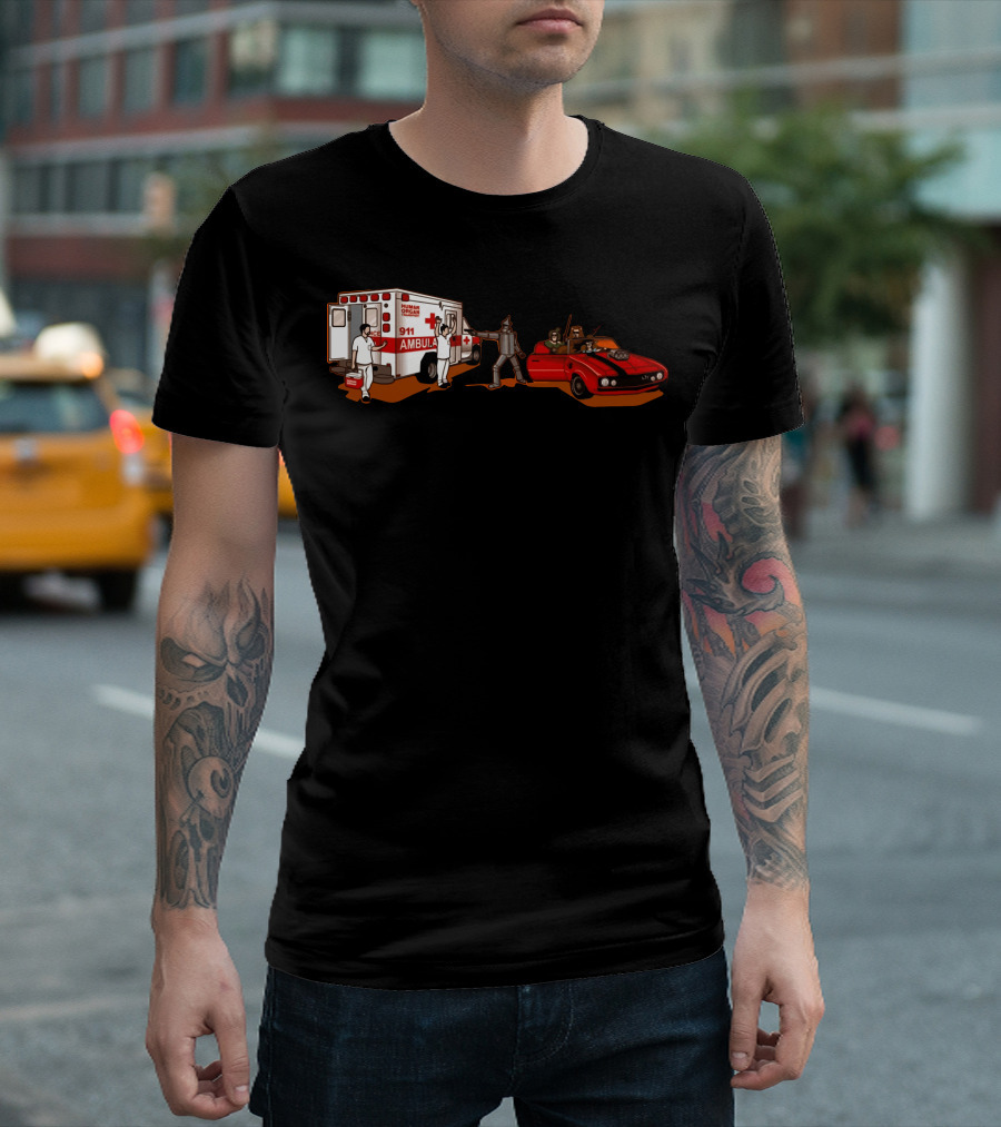 Heartless 911 Ambulance Tin Man and Car Irony T-Shirt