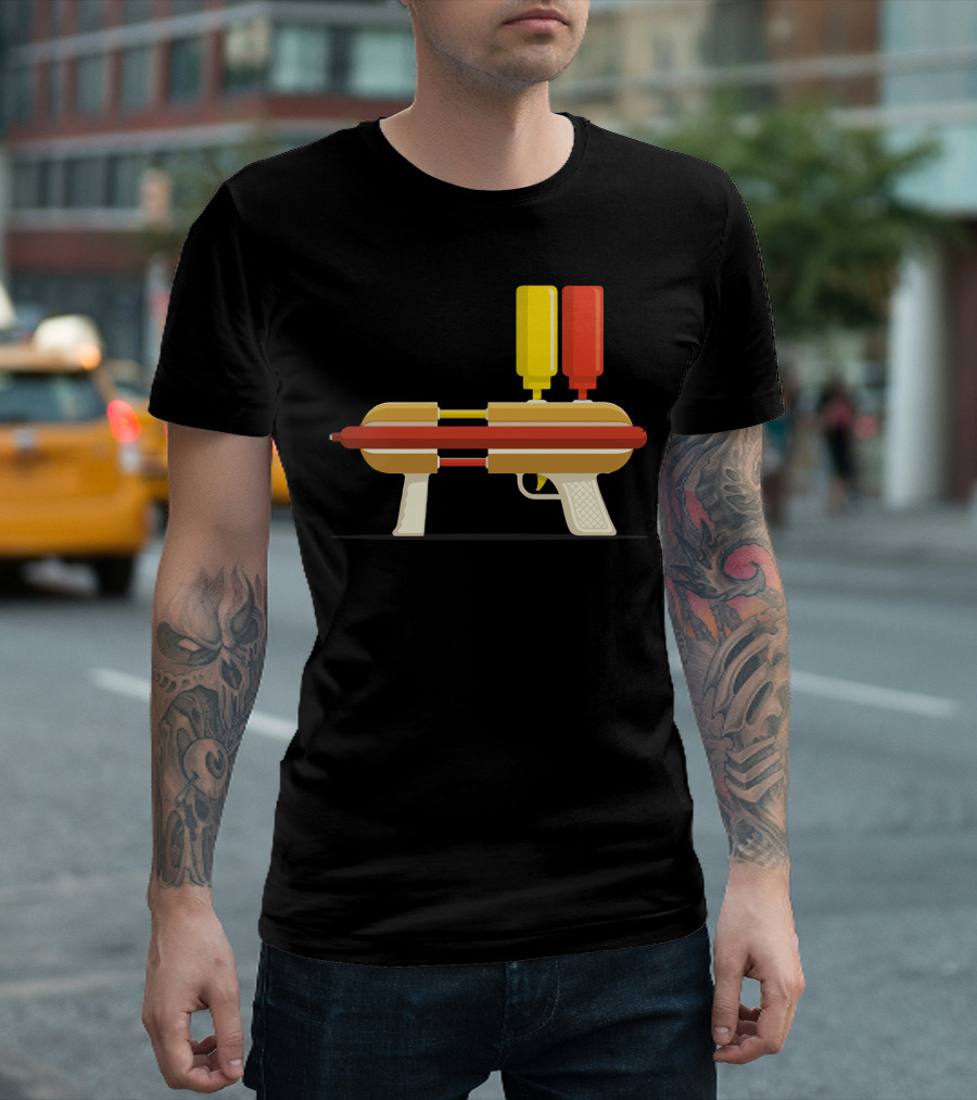 Hot Dog Hitman Ketchup Mustard Water Gun T-Shirt