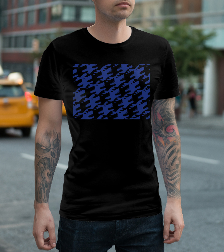 Hound Pattern With Repeating Graphic Blue And Black Dog Heads T-Shirt