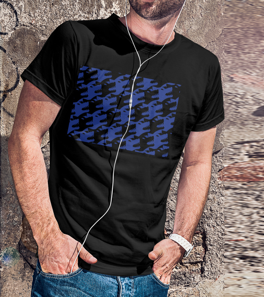 Hound Pattern With Repeating Graphic Blue And Black Dog Heads T-Shirt