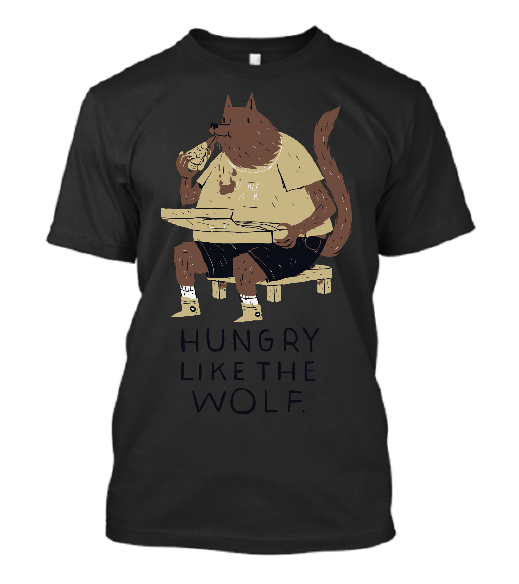 Hungry Like The Wolf Pizza Eating Cartoon T-Shirt