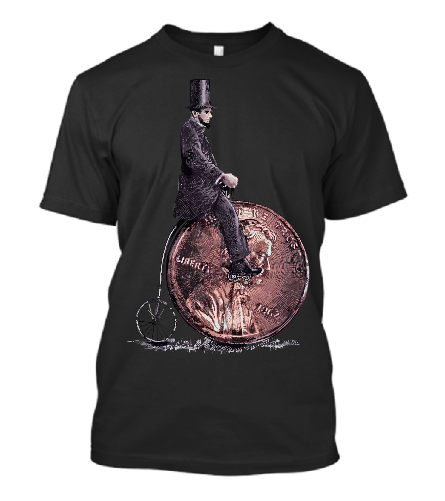 Penny Farthing Lincoln Riding On Liberty Coin 2012 T-Shirt