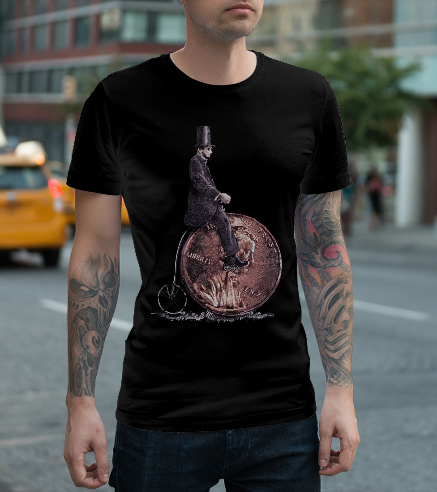 Penny Farthing Lincoln Riding On Liberty Coin 2012 T-Shirt