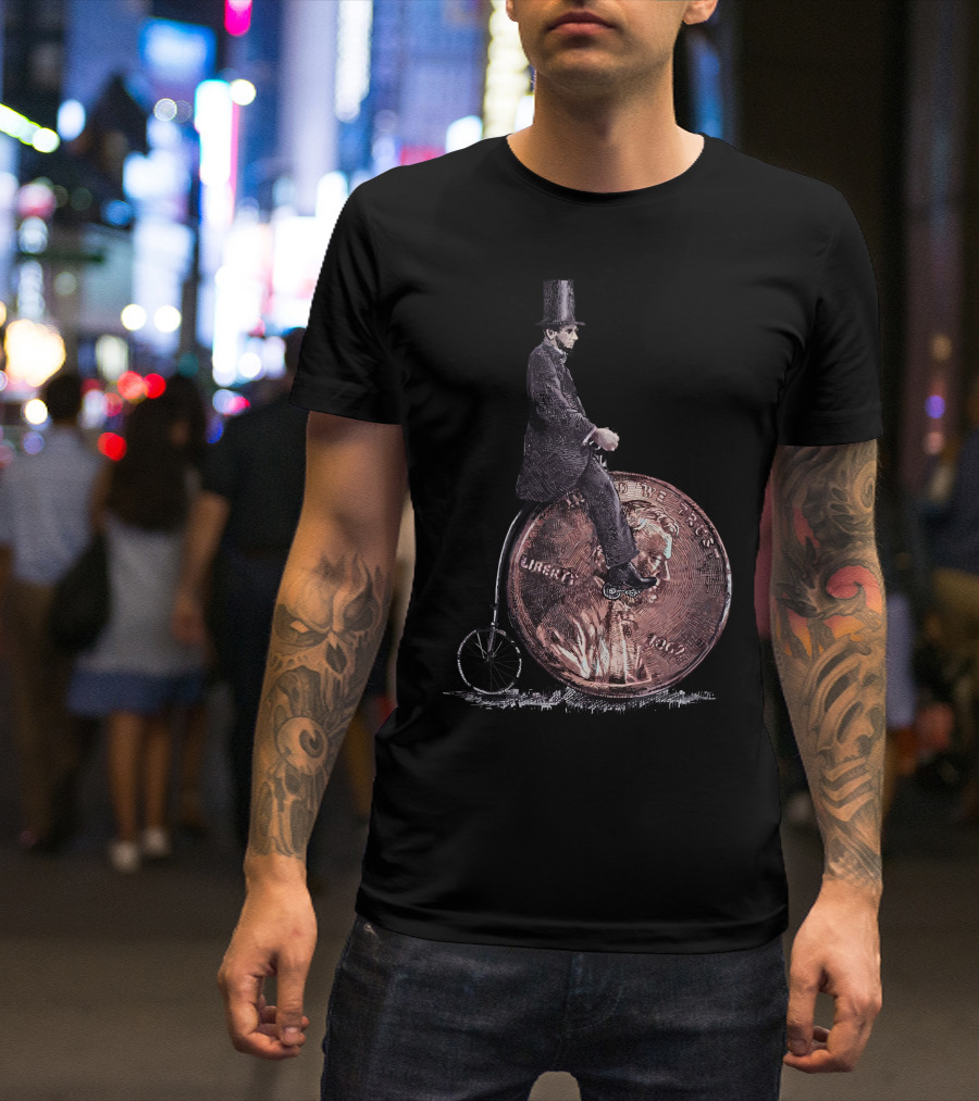 Penny Farthing Lincoln Riding On Liberty Coin 2012 T-Shirt