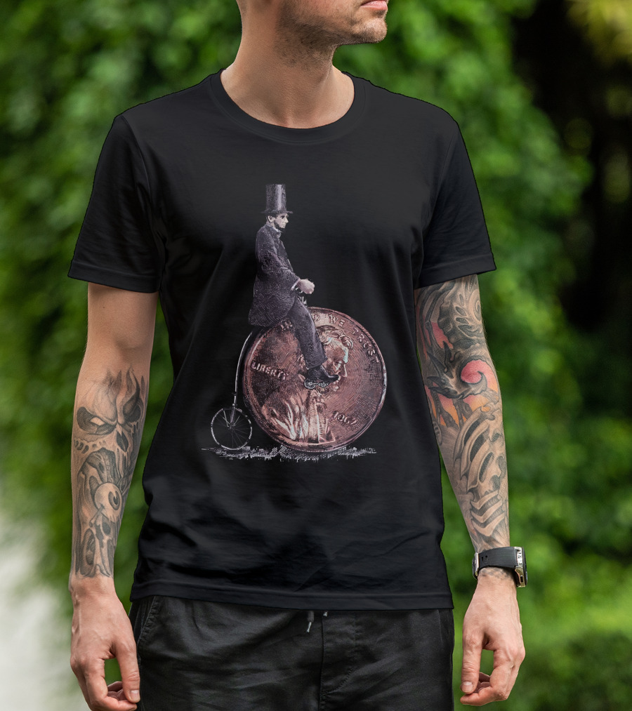 Penny Farthing Lincoln Riding On Liberty Coin 2012 T-Shirt
