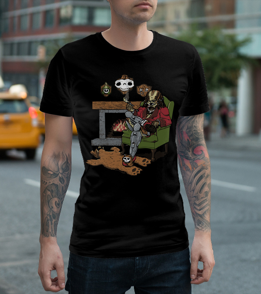 Small Game Hunter Predator Smoking by the Fireplace T-Shirt
