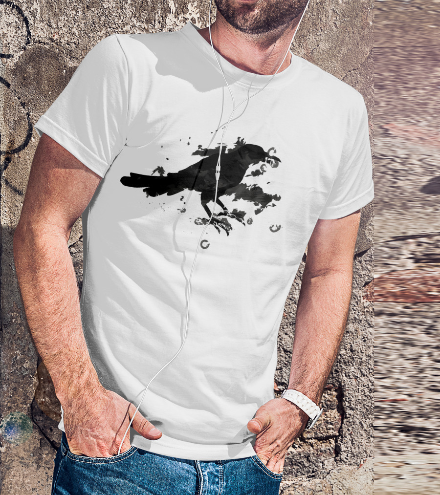 Clever Crow With Musical Notes In Beak T-Shirt