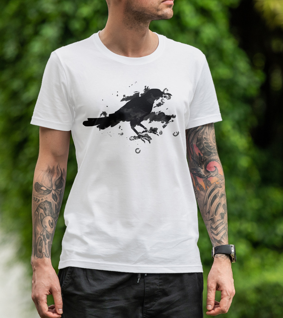 Clever Crow With Musical Notes In Beak T-Shirt