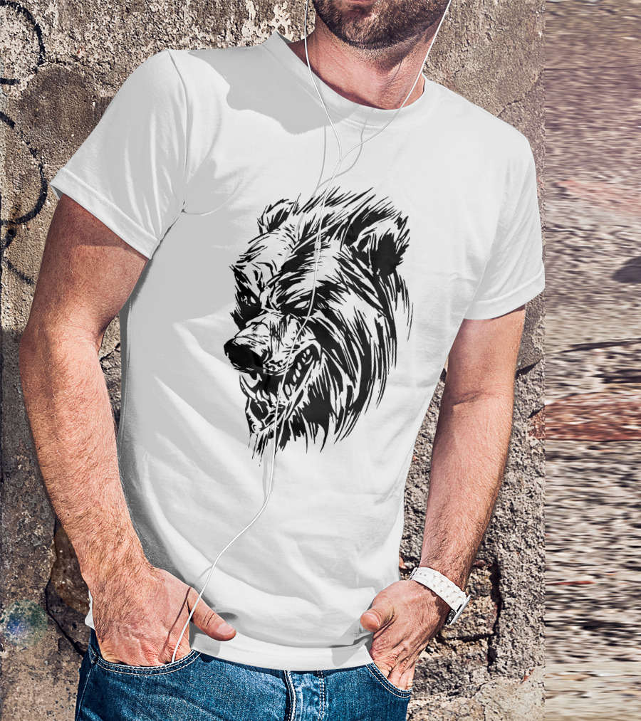 Black Werebear Fierce Glowing Eyes Grinning Wolf T-Shirt
